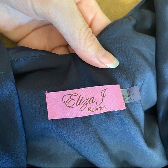 Eliza J. Blue Silk Charmeuse Beaded Dress 12 - Picture 7 of 9